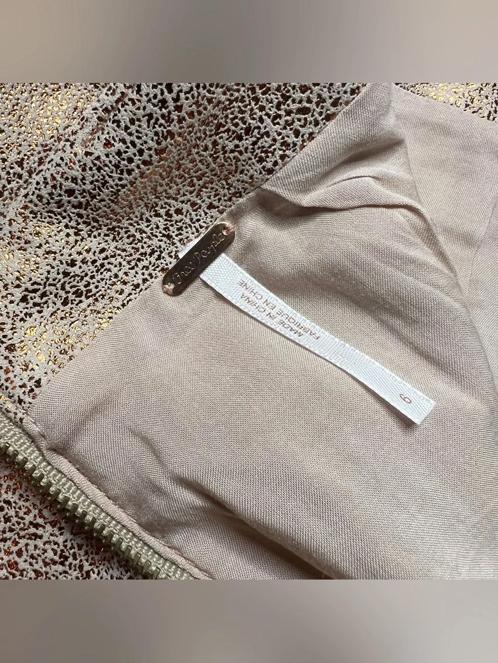 Free People Rose Gold Metallic Faux Leather Mini Skirt Size 6 Bronze Party